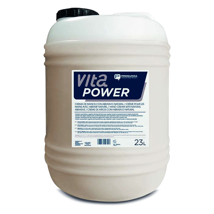 Crema, con abrasivo de origen volcánico, indicada para la limpieza de manos muy sucias.– Garrafa 23L (VITA POWER)