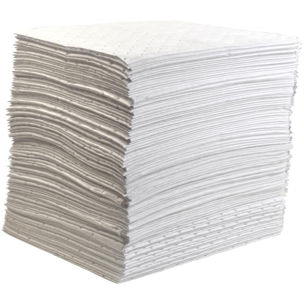 100 HOJAS ABSORBENTES DE DOBLE ESPESOR PARA HIDROCARBUROS SIN CAPAS DE REFUERZO.