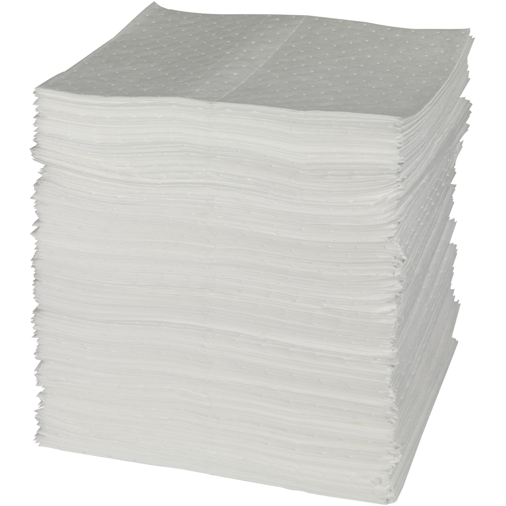 100 HOJAS ABSORBENTES DE HIDROCARBUROS DE DOBLE ESPESOR CON 2 CAPAS DE REFUERZO.
