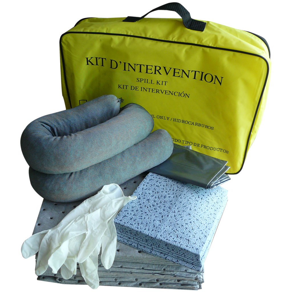 KIT ABSORBENTE UNIVERSAL DE 50 LITROS EN BOLSA AMARILLA.
