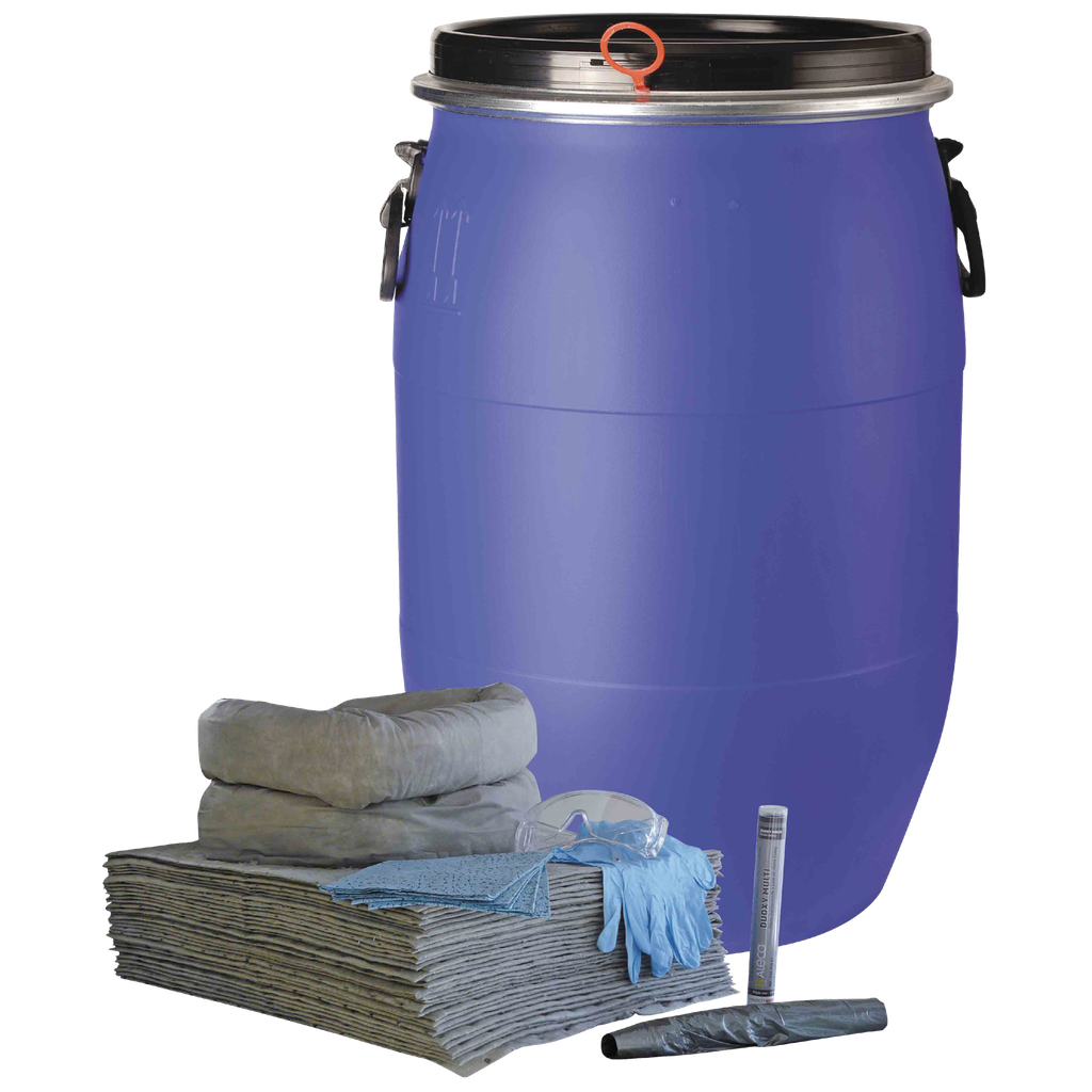 [UKT0075FB] KIT ABSORBENTE UNIVERSAL DE 75 LITROS EN BIDÓN HOMOLOGADO AZUL.