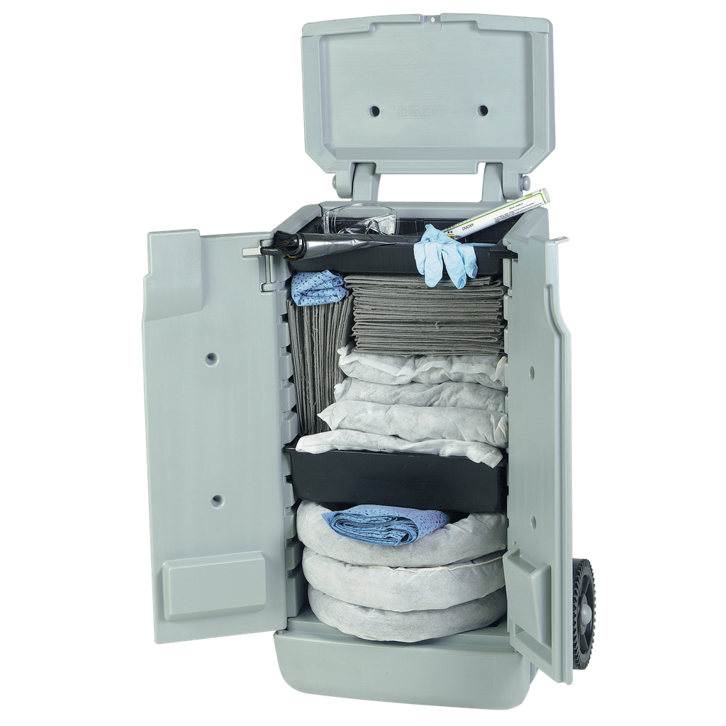 [HKT0075EG] Kit Absorbente De Hidrocarburos De 75 Litros En Armario Móvil Gris.
