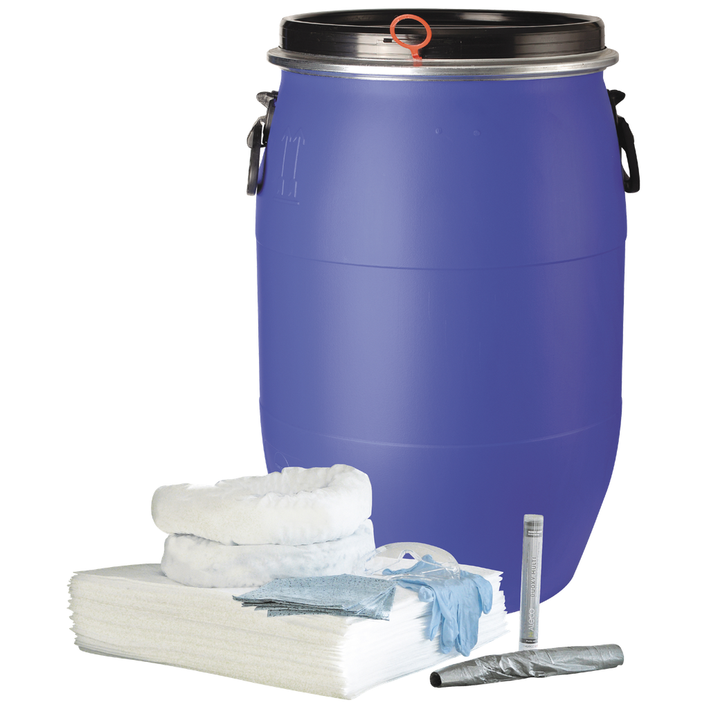 [HKT0075FB] Kit Absorbente De Hidrocarburos De 75 Litros En Bidón Homologado Azul.