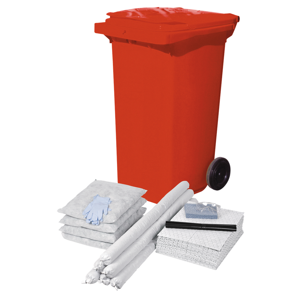 [HKT0100GR] Kit Absorbente De Hidrocarburos De 100 Litros En Contenedor Móvil Rojo.