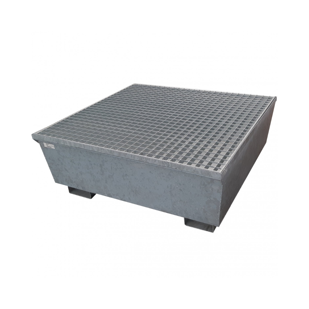 [033.916.92] Cubeto De Retención De Acero Galvanizado De 440L Para 4 Bidones, Rejilla Galvanizada.