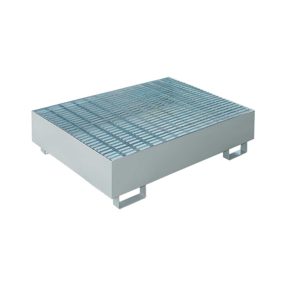 [000.705.27] CUBETO DE RETENCIÓN DE ACERO GALVANIZADO DE 440L PARA 2 BIDONES, REJILLA GALVANIZADA.