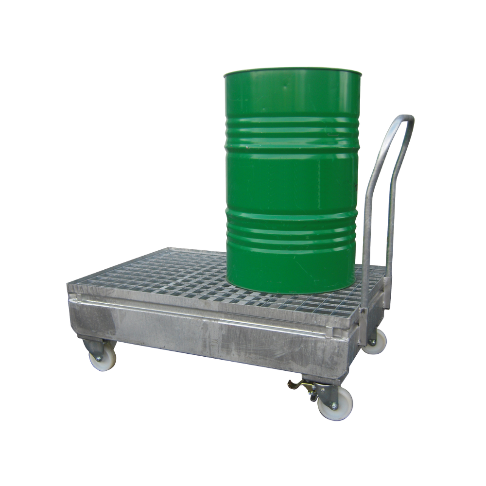 [036.484.43] CARRO DE RETENCIÓN DE ACERO GALVANIZADO DE 220L PARA 2 BIDONES.