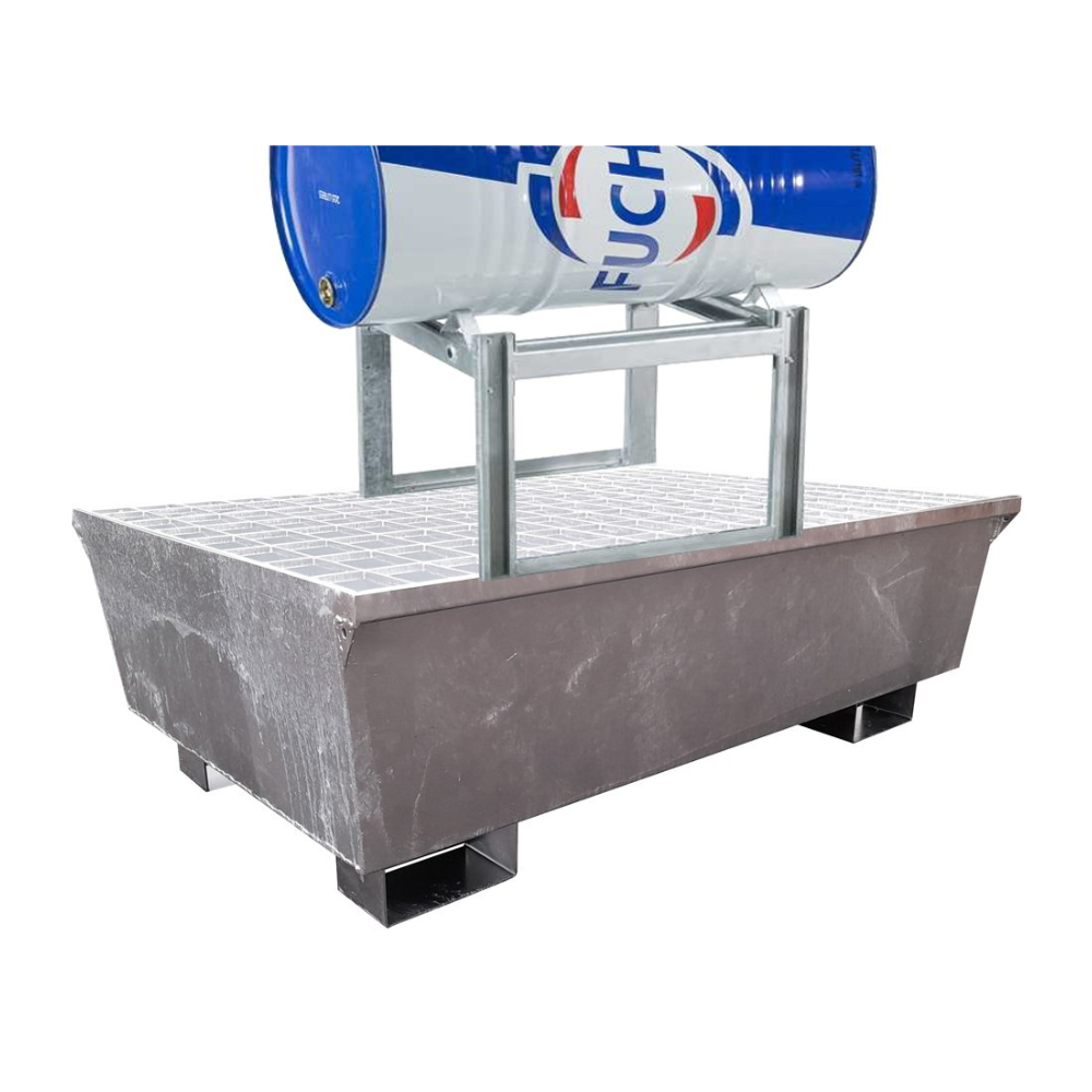 [885.409.21] Cubeto De Retención De Acero Galvanizado De 220L Para 1 Bidón Acostado, Rejilla Galvanizada.