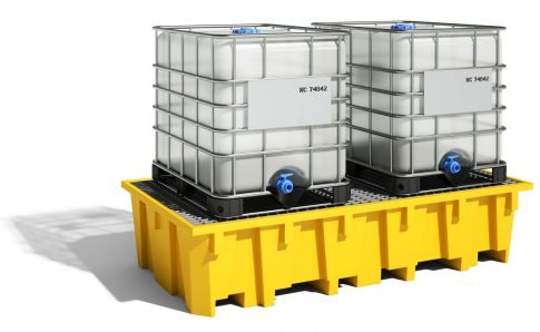 [336.905.72] CUBETO DE RETENCIÓN DE POLIETILENO DE 1200L CON SOPORTES DE TRASIEGO PARA 2 IBC.