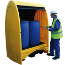 BOX DE RETENCIÓN DE POLIETILENO AMARILLO CON SOLAPAS DE 250 LITROS PARA 2 BIDONES.