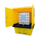 CAJA DE RETENCIÓN DE POLIETILENO AMARILLO CON PUERTAS BATIENTES DE 1260 LITROS PARA 1 IBC.