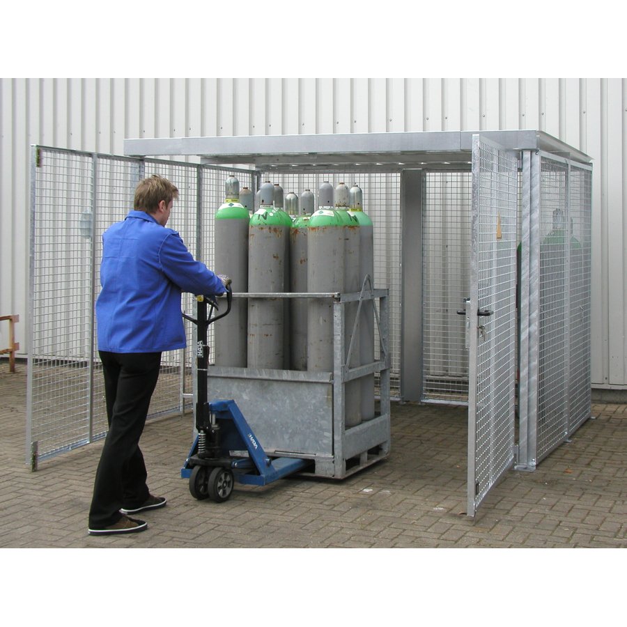 [230.153.28] Jaula De Rejilla Para 104 Botellas De Gas Con Techo Con Puerta 2 Hojas.