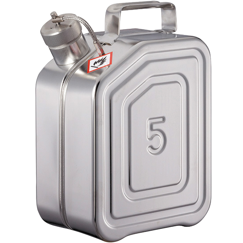 [004.115.71] BIDÓN DE TRANSPORTE DE ACERO INOXIDABLE 5L PARA LÍQUIDOS INFLAMABLES Y EXPLOSIVOS
