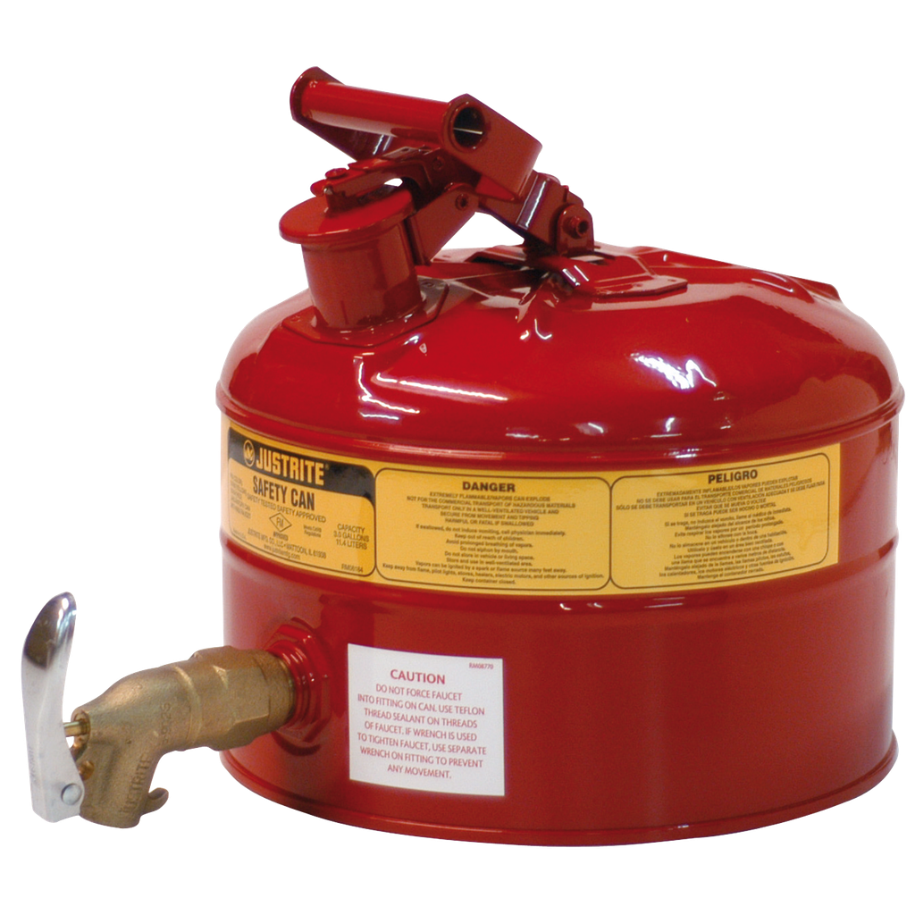 BIDÓN DE SEGURIDAD CON GRIFO DE GRAN CAUDAL PARA LÍQUIDOS INFLAMABLES.