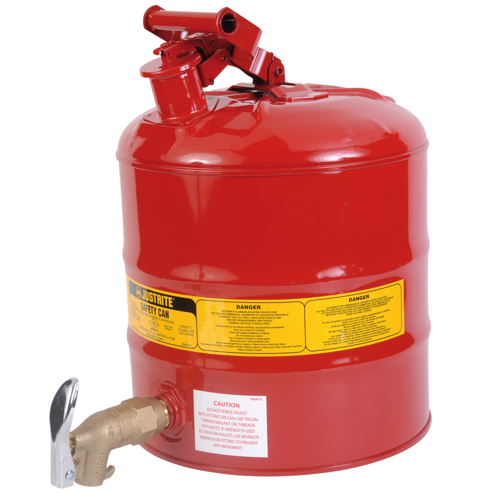 BIDÓN DE SEGURIDAD CON GRIFO DE GRAN CAUDAL PARA LÍQUIDOS INFLAMABLES.