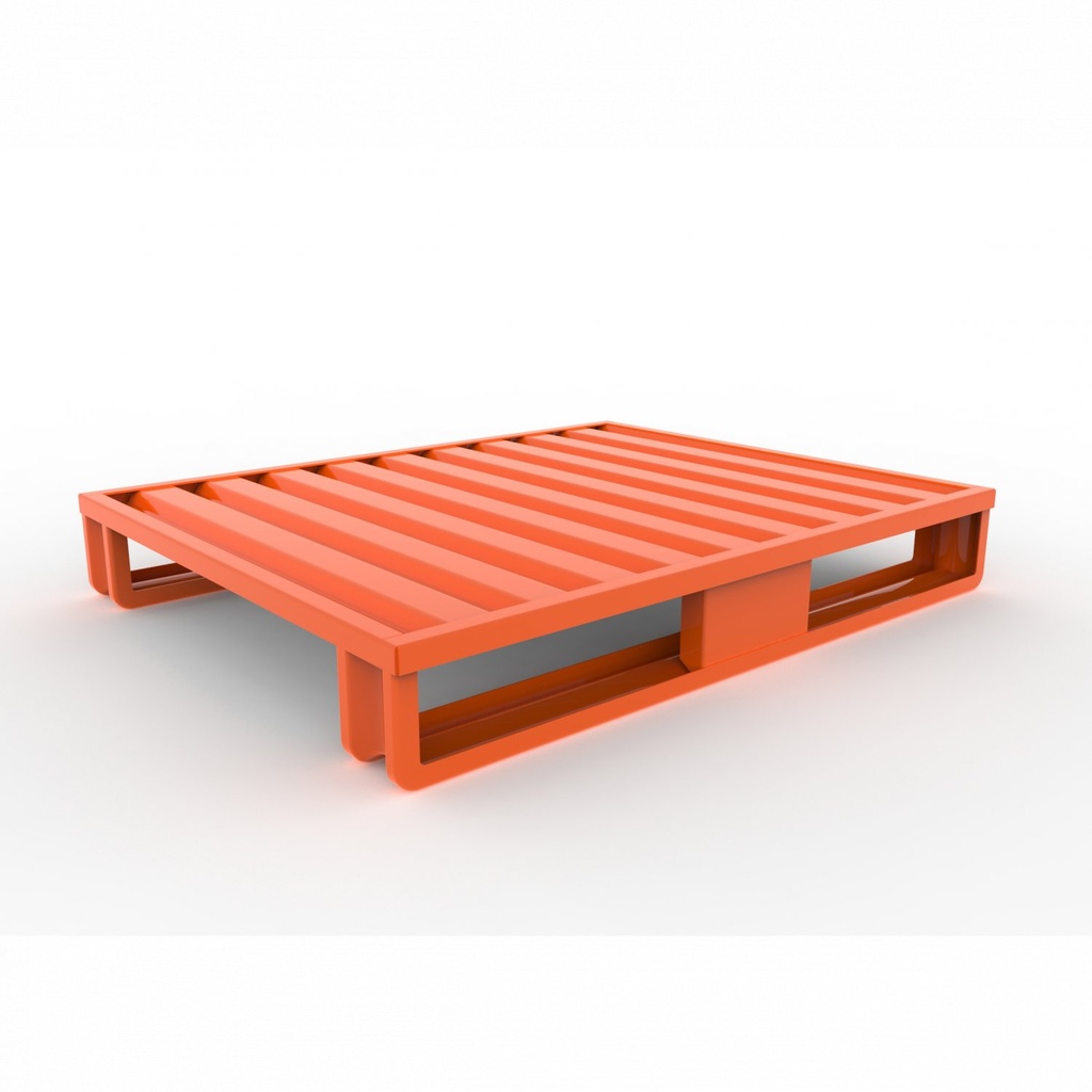 PALET DE ACERO DE 120 X 100 CM CON 2 PATINES, CAPACIDAD DE 1 TONELADA.