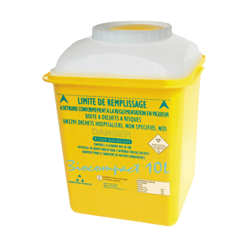 10 COLECTORES DE PLÁSTICO PARA RESIDUOS SANITARIOS PELIGROSOS, 10 L.