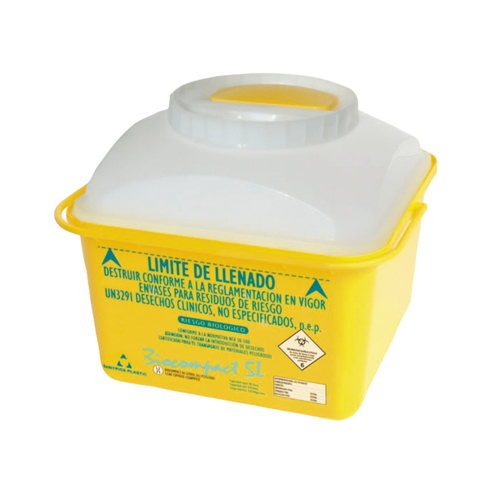 [001.230.51] 10 COLECTORES DE PLÁSTICO PARA RESIDUOS SANITARIOS PELIGROSOS, 5 L.