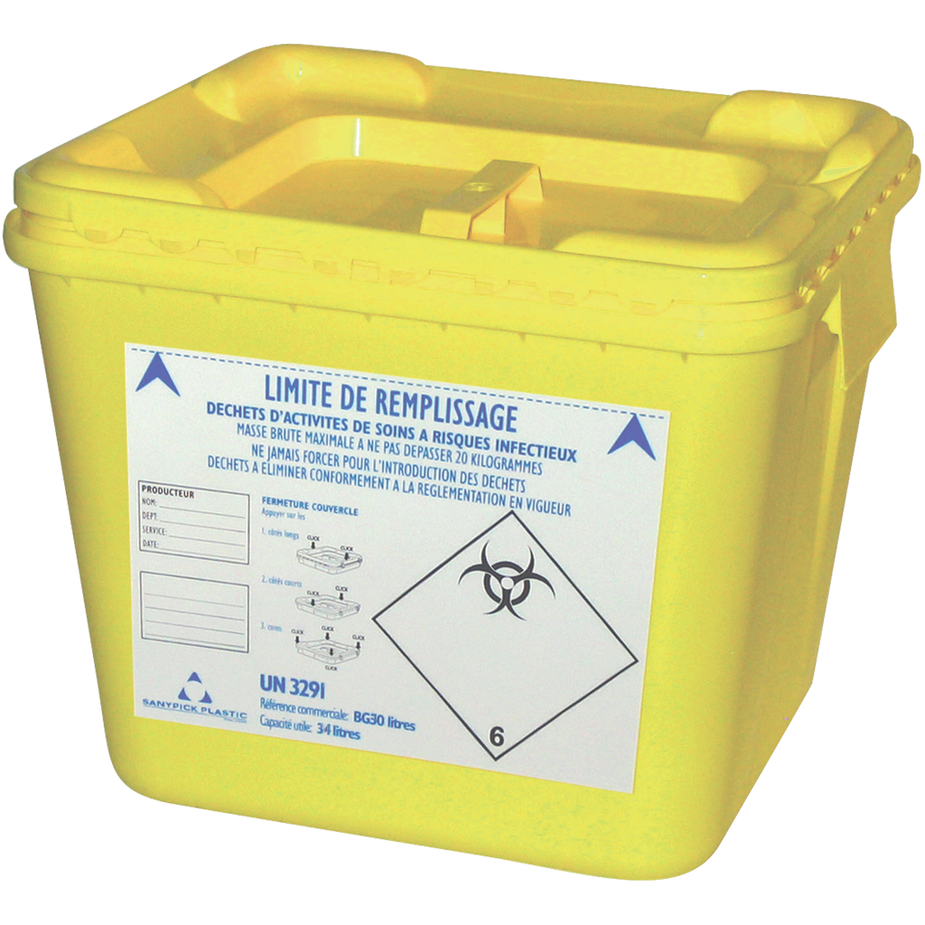 [001.231.23] COLECTORES DE PLÁSTICO PARA RESIDUOS SANITARIOS PELIGROSOS, 30 L.