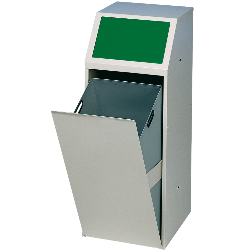 PAPELERA METÁLICA DE ALTA CALIDAD CON FRENTE BASCULANTE PARA RECOGIDA SELECTIVA, 69 L.