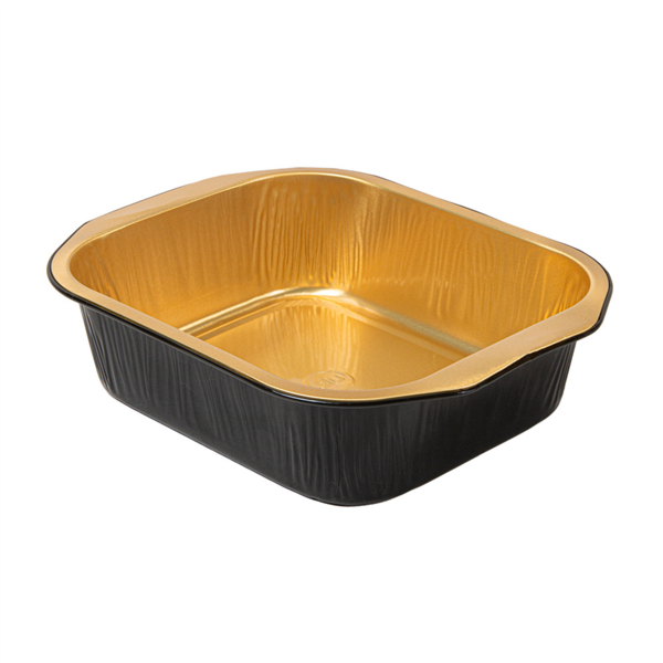 [267.81] CONTENEDORES LACADOS 497 ML 15,7x12,4x4 CM NEGRO/ORO ALUMINIO (50 UNID.)