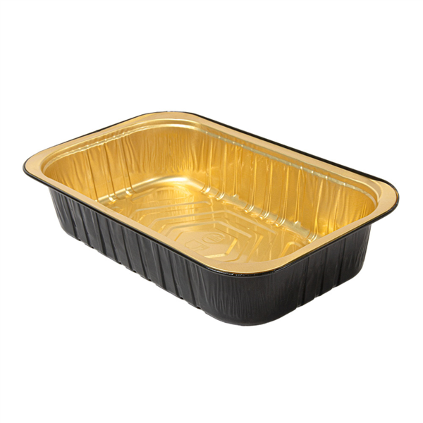 [267.84] CONTENEDORES LACADOS 1122 ML 22,1x16,8x4,5 CM NEGRO/ORO ALUMINIO (50 UNID.)