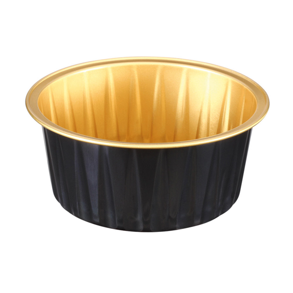 [214.63] RECIPIENTES PASTELERÍA 125 ML Ø8,5x3,5 CM ORO/NEGRO ALUMINIO (100 UNID.)