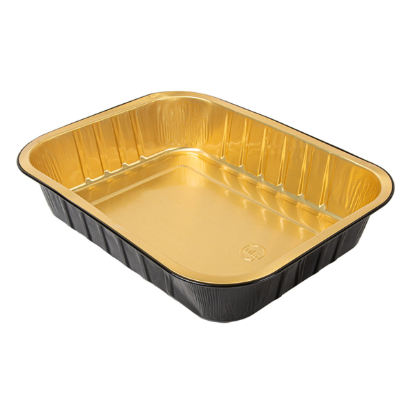 [267.83] Contenedores Lacados 1530 Ml 23,6X18,5X4,9 Cm Negro/Oro Aluminio (50 Unid.)