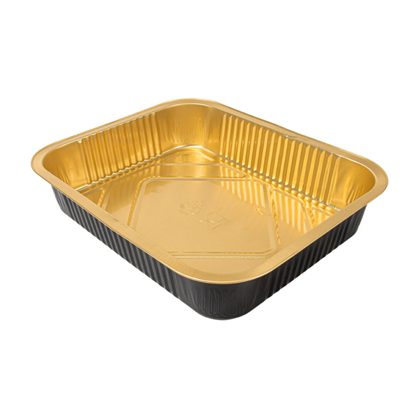 CONTENEDORES LACADOS 3600 ML 32,2x26,2x6 CM NEGRO/ORO ALUMINIO (25 UNID.)