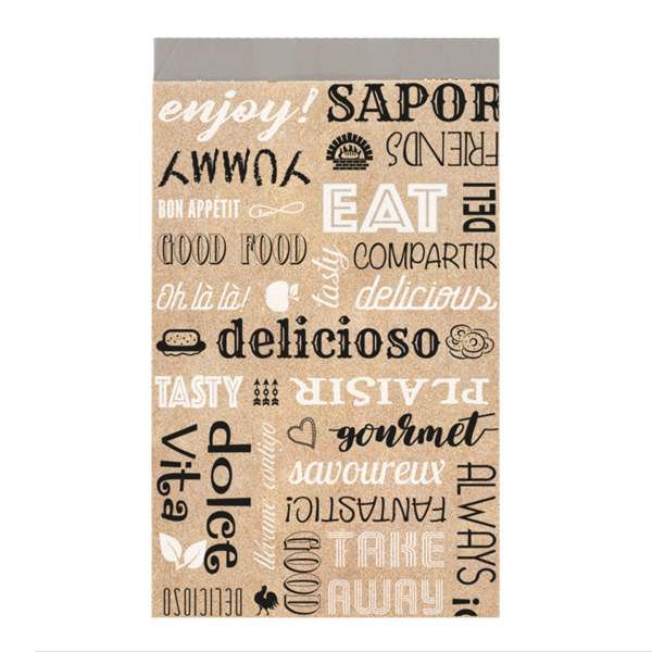 [265.90] BOLSAS ANTIGRASA PARA BURGER 'PAROLE' 40+20 G/M2 14+7x22 CM MARRÓN KRAFT + ALUMINIO (500 UNID.)