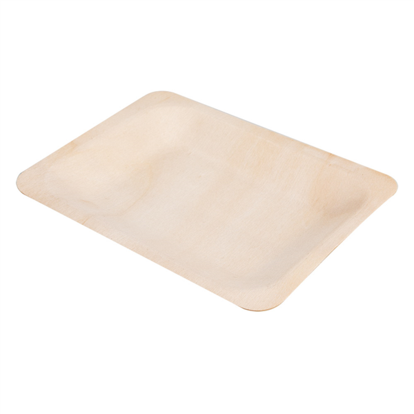 [227.08] Bandejas Rectangulares 'Wood' 12X9,5X1,2 Cm Natural Madera (50 Unid.)