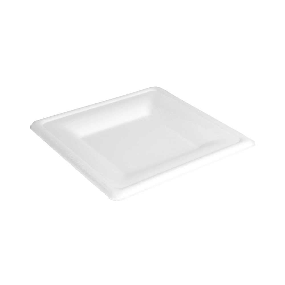 [215.90] Platos Cuadrados 'Bionic' 16X16X1,5 Cm Blanco Bagazo (500 Unid.)