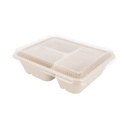Bandejas 3 Compart + Tapa Pet 'Bionic' 950 Ml 22X18X5,5+1,3 Cm Natural Bagazo (100 Unid.)