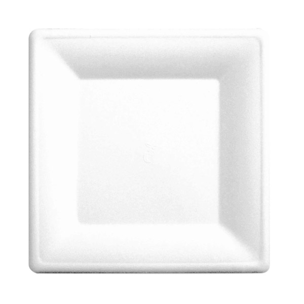 [126.01] Platos Cuadrados 'Bionic' 20X20X1 Cm Blanco Bagazo (500 Unid.)