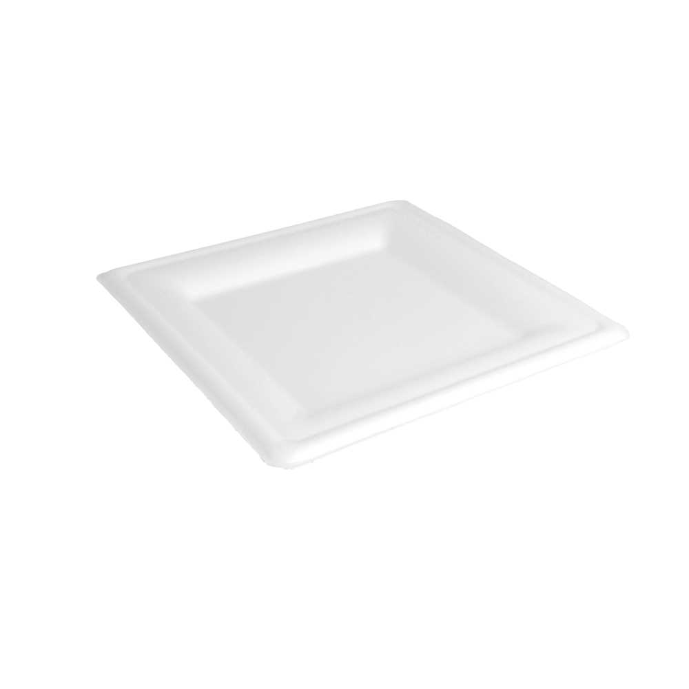 PLATOS CUADRADOS 'BIONIC' 20x20x1,5 CM BLANCO BAGAZO (500 UNID.)
