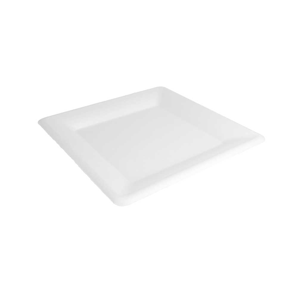 [215.94] Platos Cuadrados 'Bionic' 26,2X26,2X1,9 Cm Blanco Bagazo (300 Unid.)