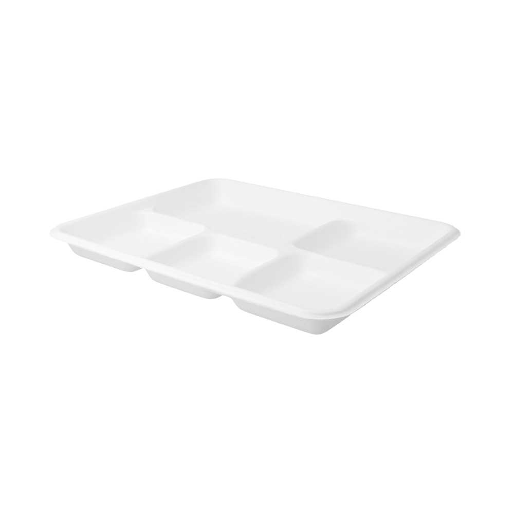 [221.92] Bandejas 5 Compart. 'Bionic' 26,5X21,5X2,5 Cm Blanco Bagazo (500 Unid.)