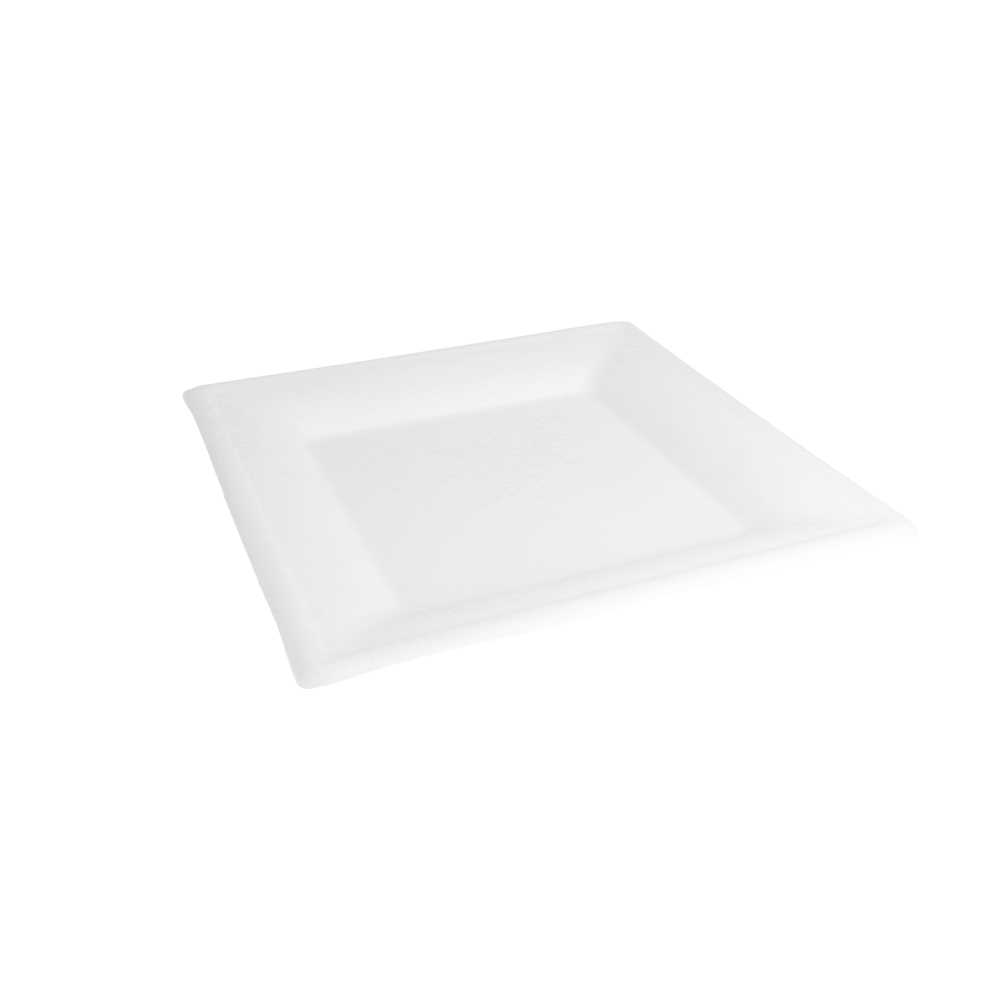 [126.00] Platos Cuadrados 'Bionic' 26,2X26,2X1,4 Cm Blanco Bagazo (500 Unid.)