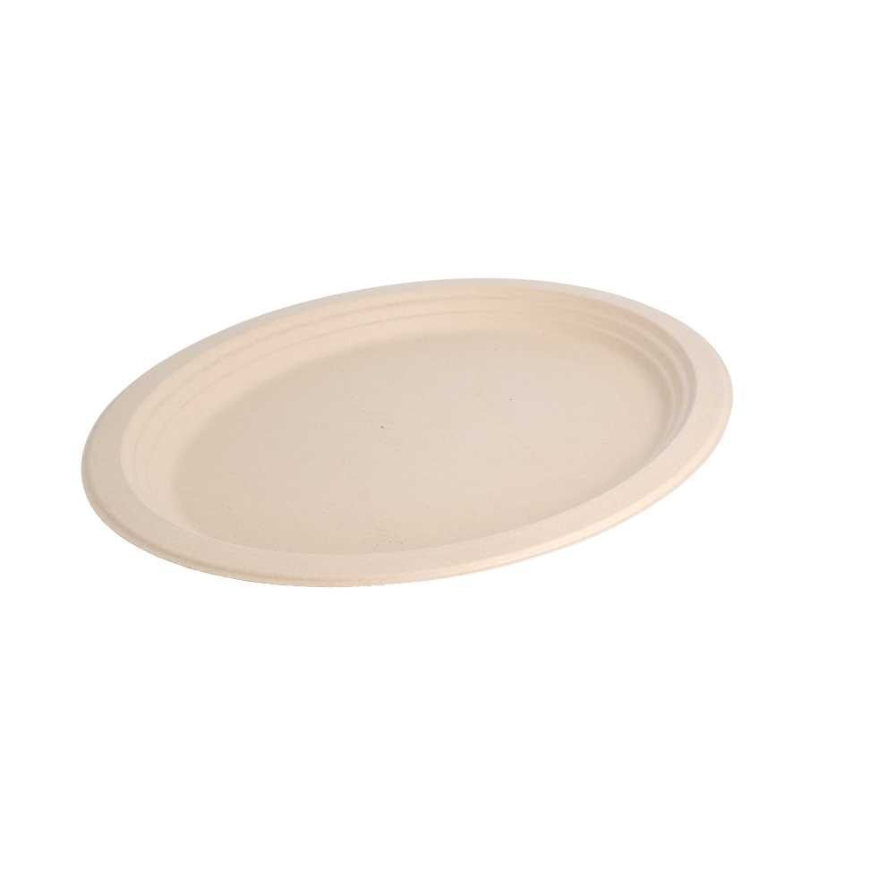 Platos Ovales 'Bionic' 32X25,5X2,1 Cm Natural Bagazo (500 Unid.)