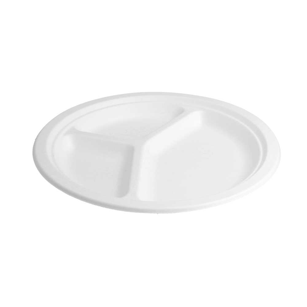 [125.19] Platos 3 Compart. 'Bionic' Ø 26X2,6 Cm Blanco Bagazo (800 Unid.)