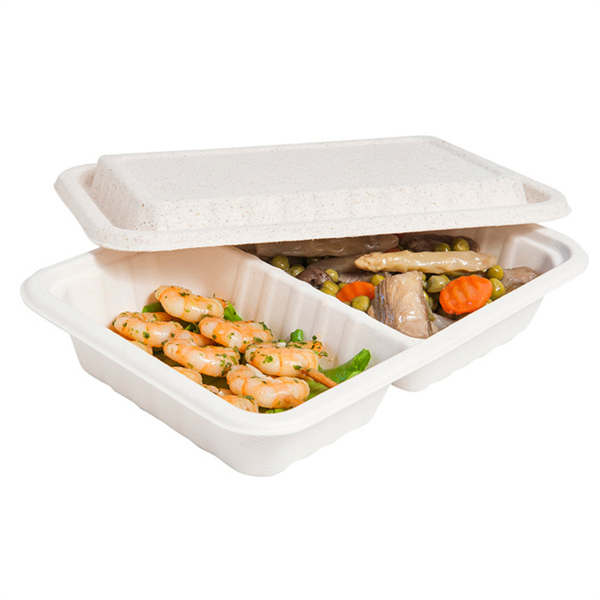Bandejas 2 Compart + Tapa 'Bionic' 800 Ml 23,3X14,6X6 Cm Natural Bagazo (400 Unid.)