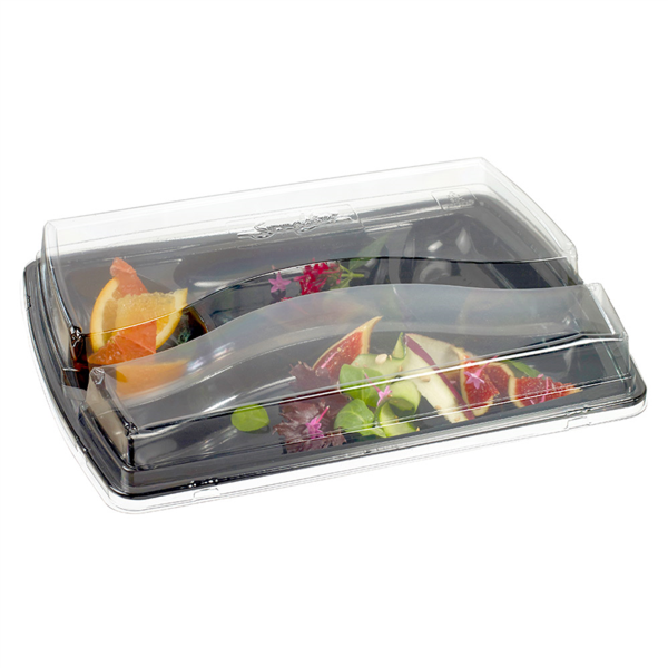 [208.68] Bandejas Comida Para Llevar + Tapa 34X24,5X6.5 Cm Negro Rpet (100 Unid.)