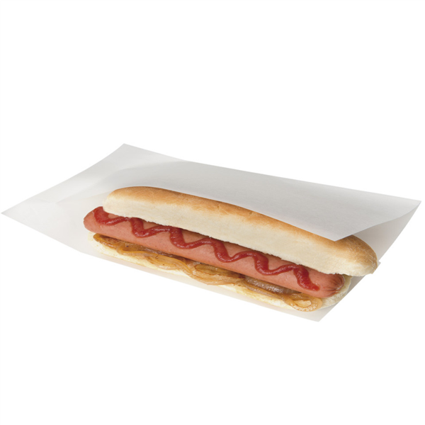 [173.85] BOLSAS ABIERTAS PINCHOS, HOT DOGS 'OPEN PACK' 35 G/M2 + 10 LDPE 25x13/10 CM BLANCO KRAFT (100 UNID.)