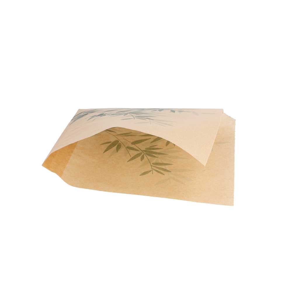 [186.39] PAPEL ANTIGRASAS ABIERTO 2 LADOS FAST FOOD 'FEEL GREEN' 32 G/M2 16x16,5 CM NATURAL PERG. ANTIGRASAS (500 UNID.)