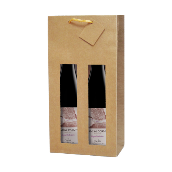 10 U. BOLSAS PORTA 2 BOTELLAS CON VENTANA 175 G/M2 18+8,8x38 CM NATURAL KRAFT (10 UNID.)