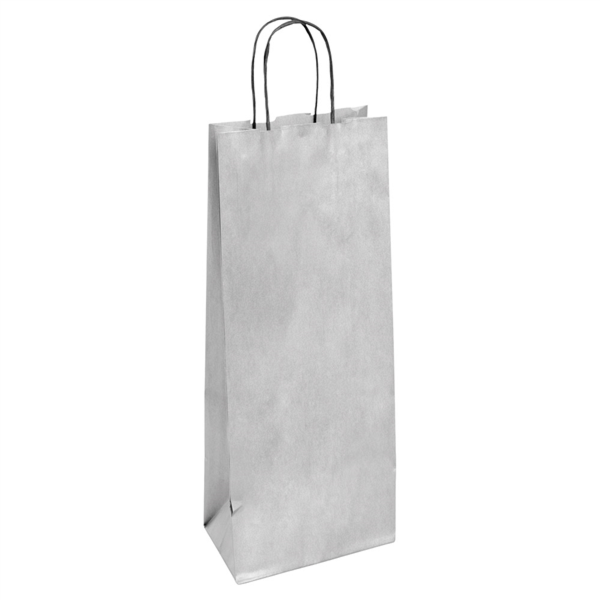 [801.59] Bolsas Sos Con Asas 1 Botella 100 G/M2 14+8X40 Cm Plateado Kraft (250 Unid.)