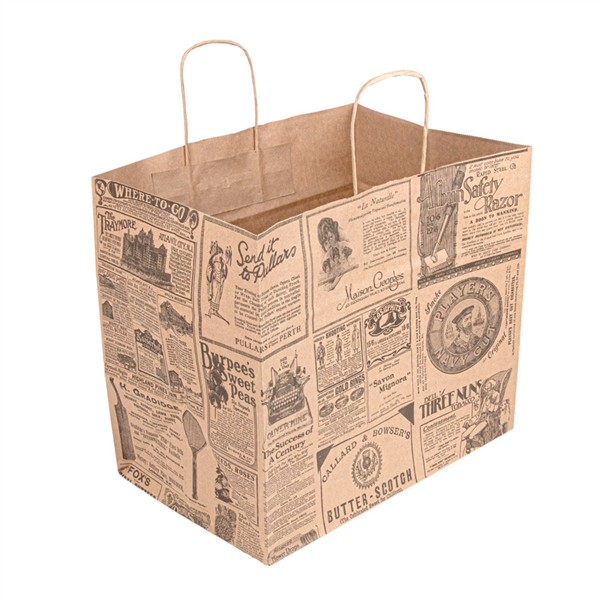 [222.28] Bolsas Sos Con Asas "Traiteur" 'Times' 90 G/M2 32+21X28,5 Cm Natural Kraft (250 Unid.)