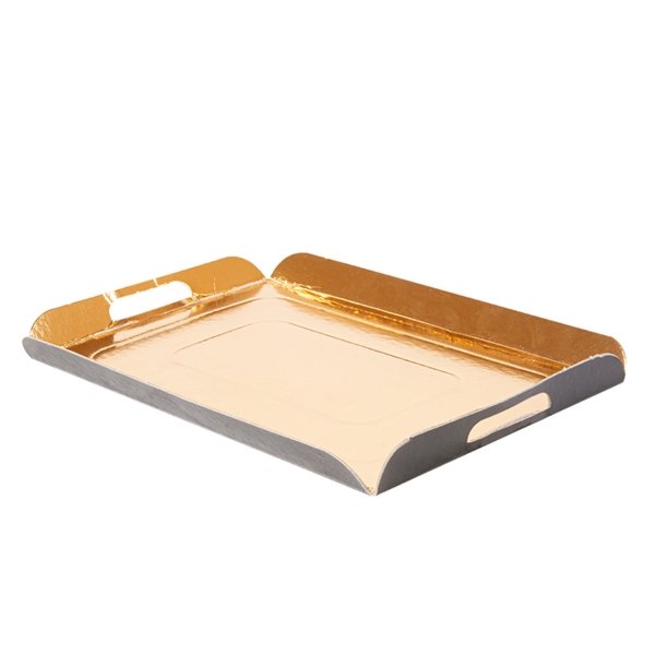 [167.98] BANDEJAS CON ASAS 750 G/M2 15x24+2 CM ORO/NEGRO CARTÓN (100 UNID.)