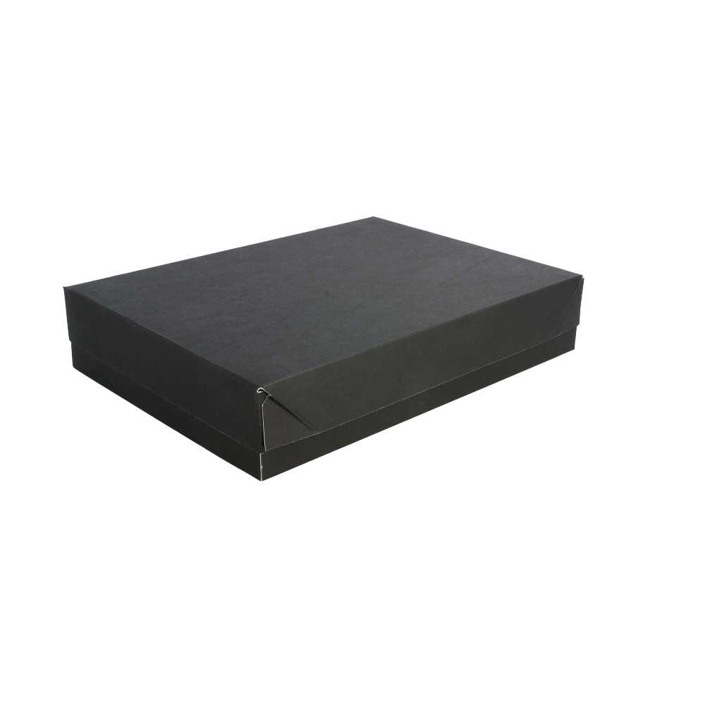 [259.11] BANDEJAS + TAPA 'THEPACK' 230 G/M2 23x17x4,5 CM NEGRO CARTÓN ONDULADO NANO-MICRO (200 UNID.)
