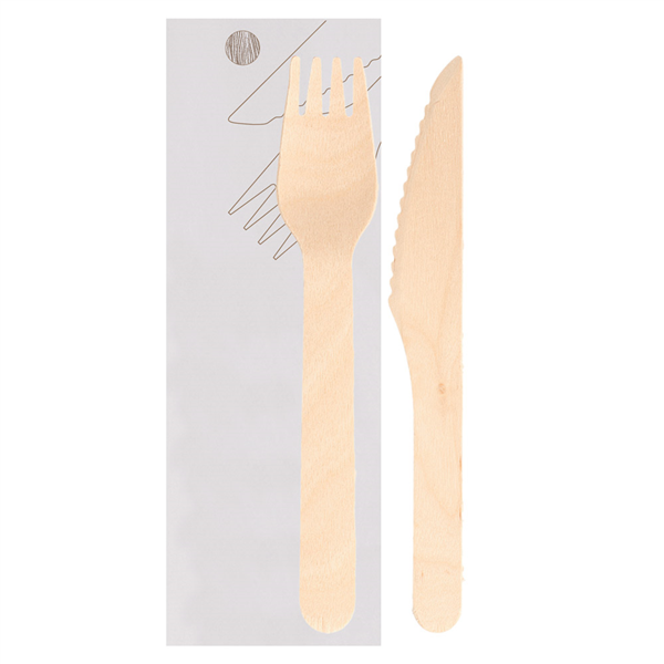 [250.85] Set 2/1 Tenedor, Cuchillo 'Makan' 16 Cm Natural Madera (100 Unid.)